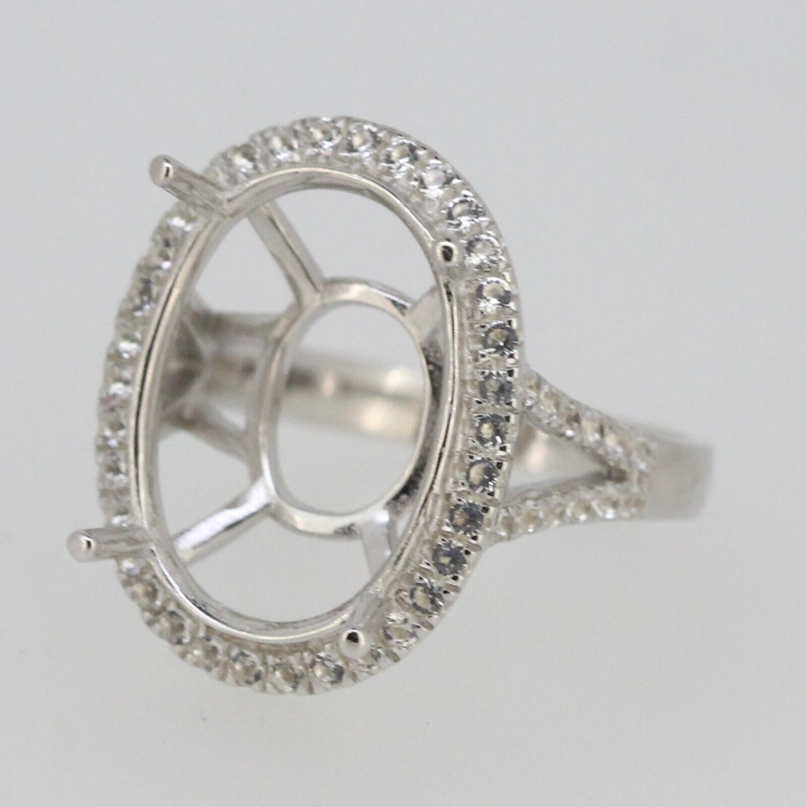 Sterling Silver Semi Mount Ring Setting Oval 16x12mm Halo