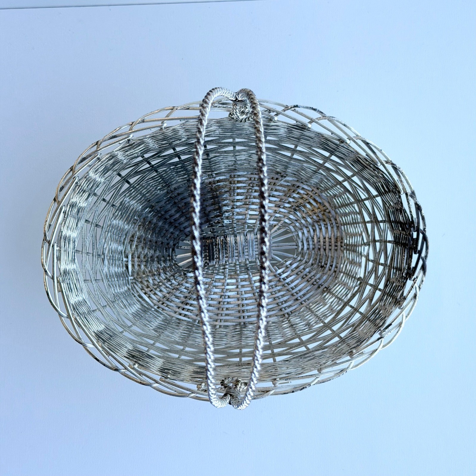 Vintage Wire Metal Basket Silver Small With Handle Easter