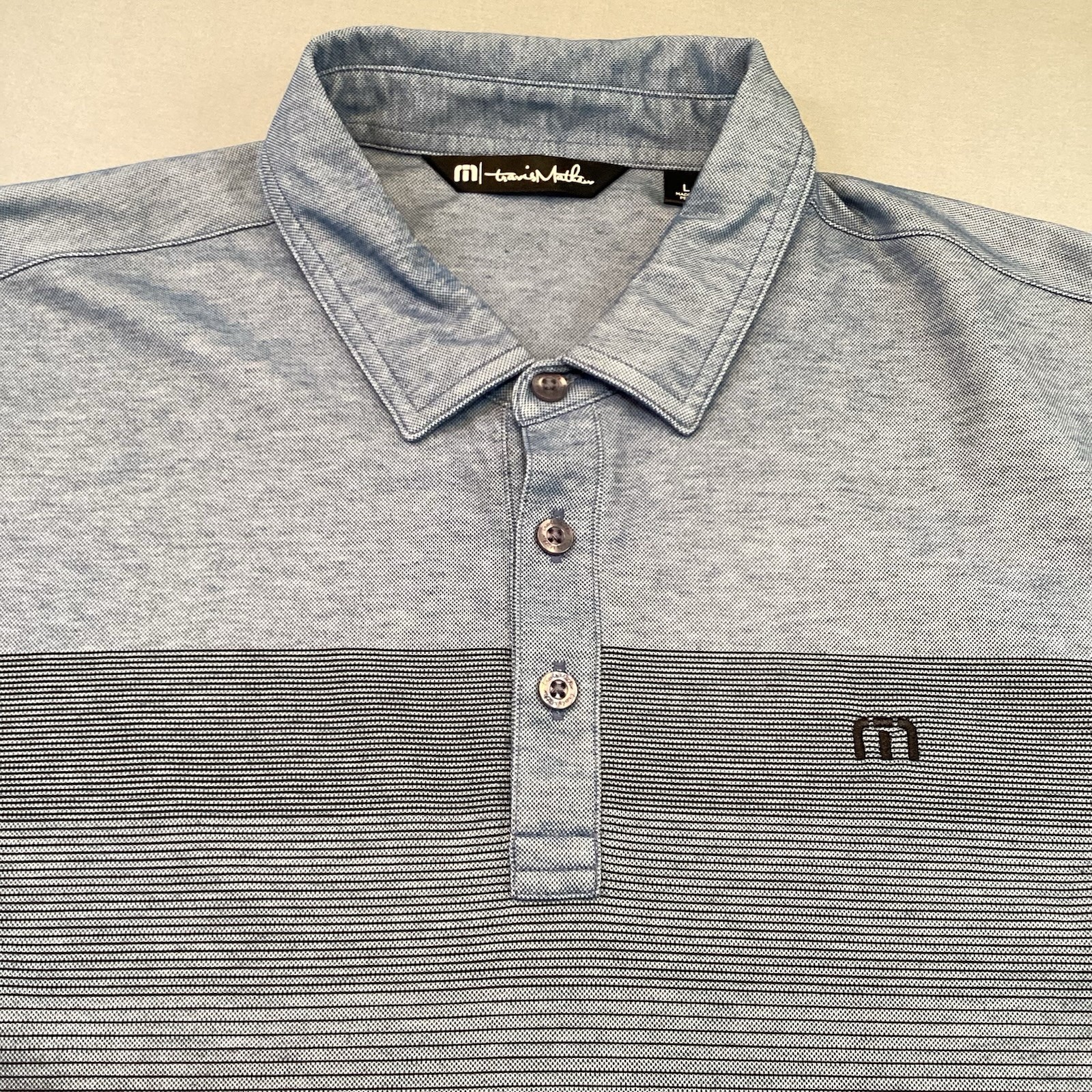 Travis Mathew Costal Chest Stripe Golf Polo Shirt Men’s Large Blue EUC Casual