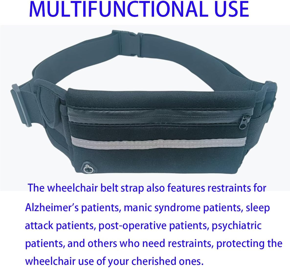 1Pcs Wheelchair Adjustable Seat Belt with Zipper Pocket Enlarge Medical Restr...