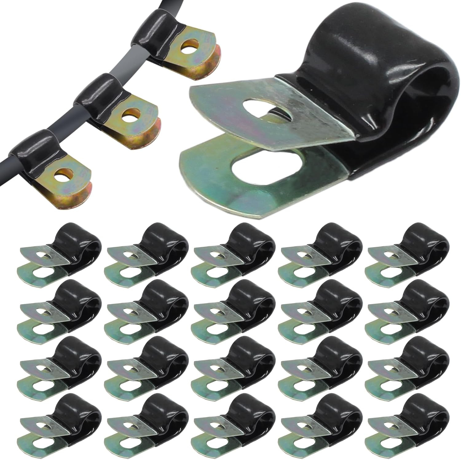 50 Pcs 3/8 Inch Black Stainless Steel Cable Clamps, Vinyl Coated, Rubber Coated,