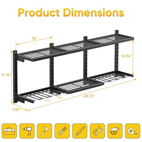 Large Modular Power Tool Organizer Wall Mount With 6 Adjustable Shelf, Heavy