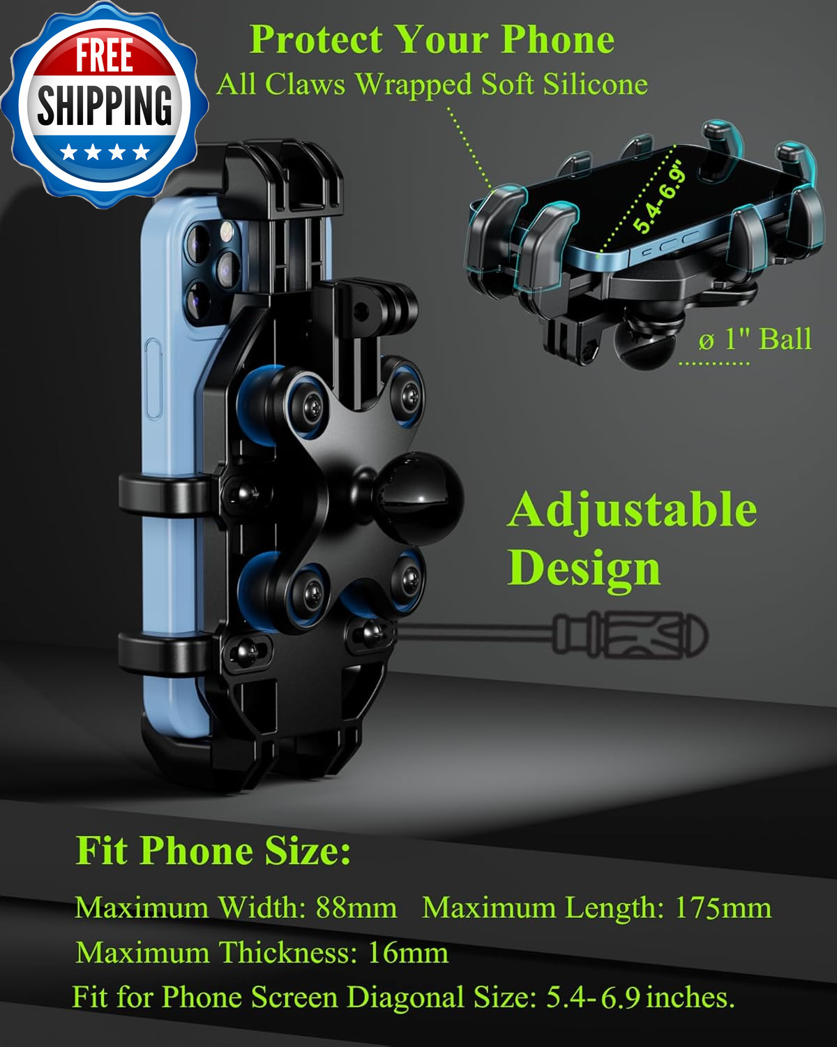 Motorcycle Phone Mount Holder with Vibration Dampener Anti Shake....