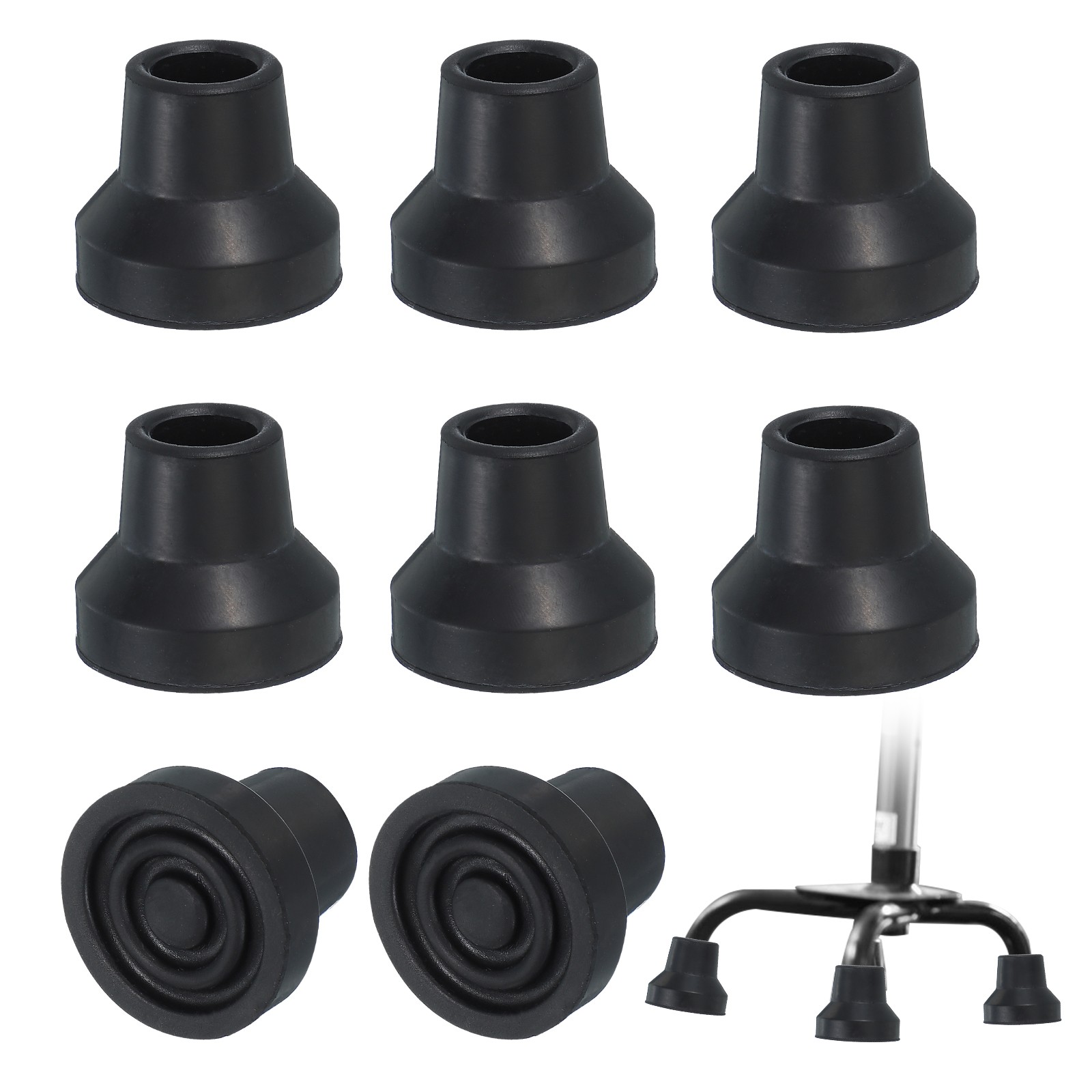 Quad Cane Tips 5/8 Inch, 8 Pcs Walking Cane Accessories, Black(Style 3)