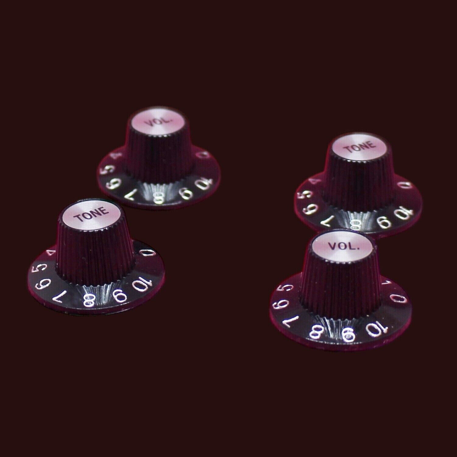 Witch Hat Knobs (4) Set For Fender & Gibson Guitars Black w Silver Cap Japan