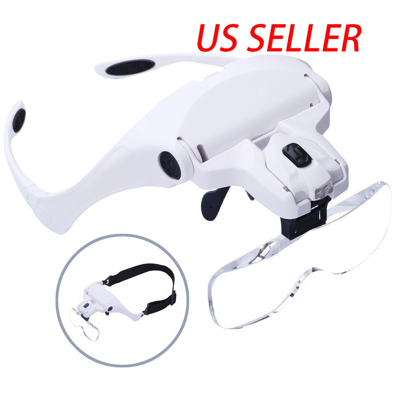 Magnifying Glass LED Light Head Loupe Jeweler Watch Bright Magnifier with 5 Lens