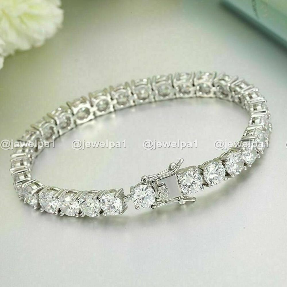 7' Inch Tennis Wedding Bracelet 7 Carat Round Brilliant Cut Solid 14K White Gold