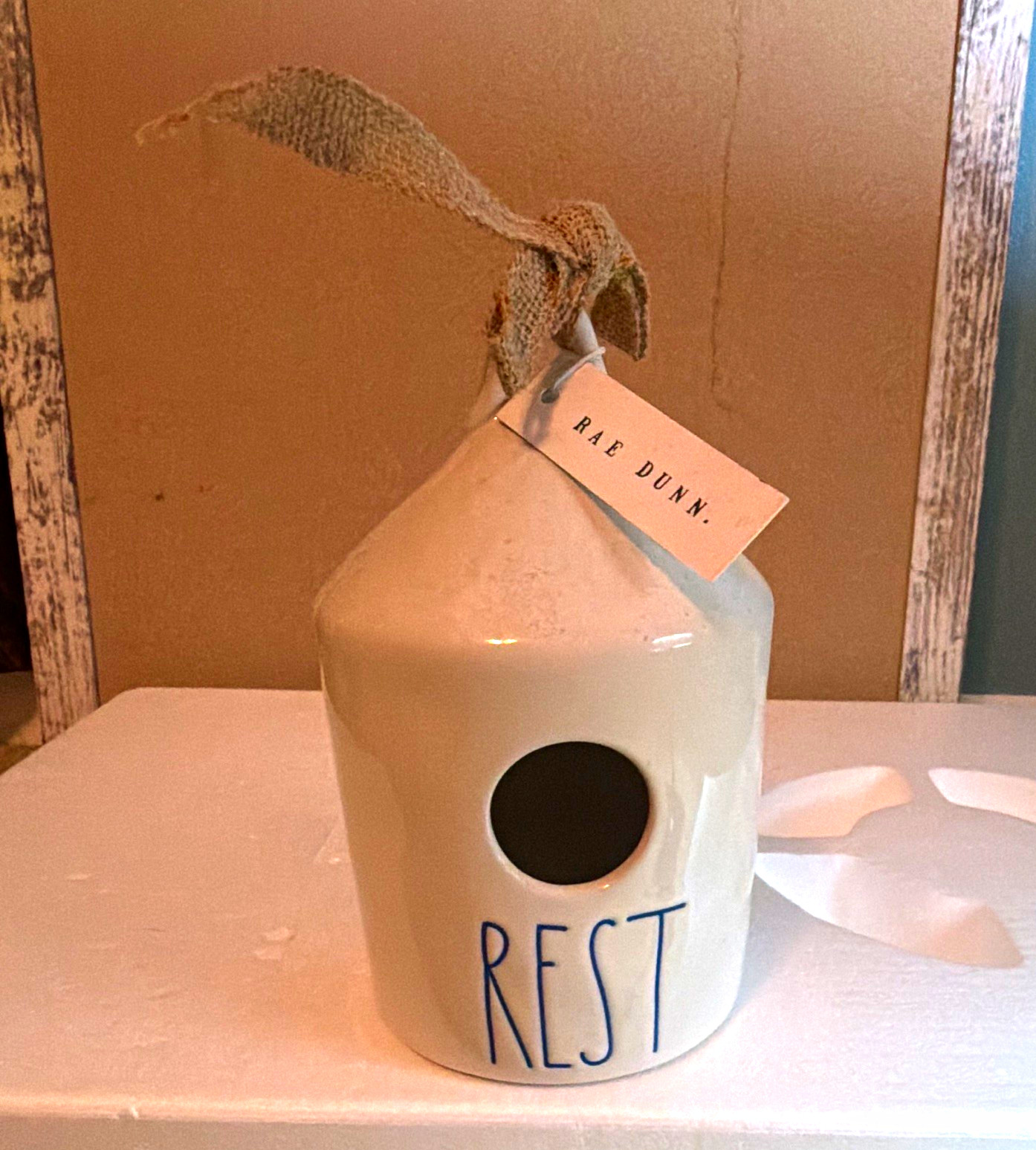 Rae Dunn REST White Ceramic Hanging Bird House Front Entrance 1 Compartment