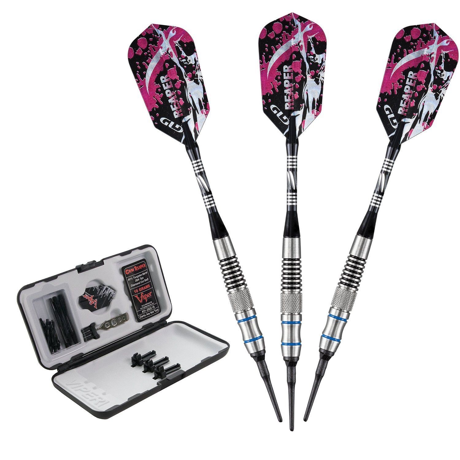 Viper Grim Reaper Tungsten Soft Tip Darts Blue Rings 16 Grams