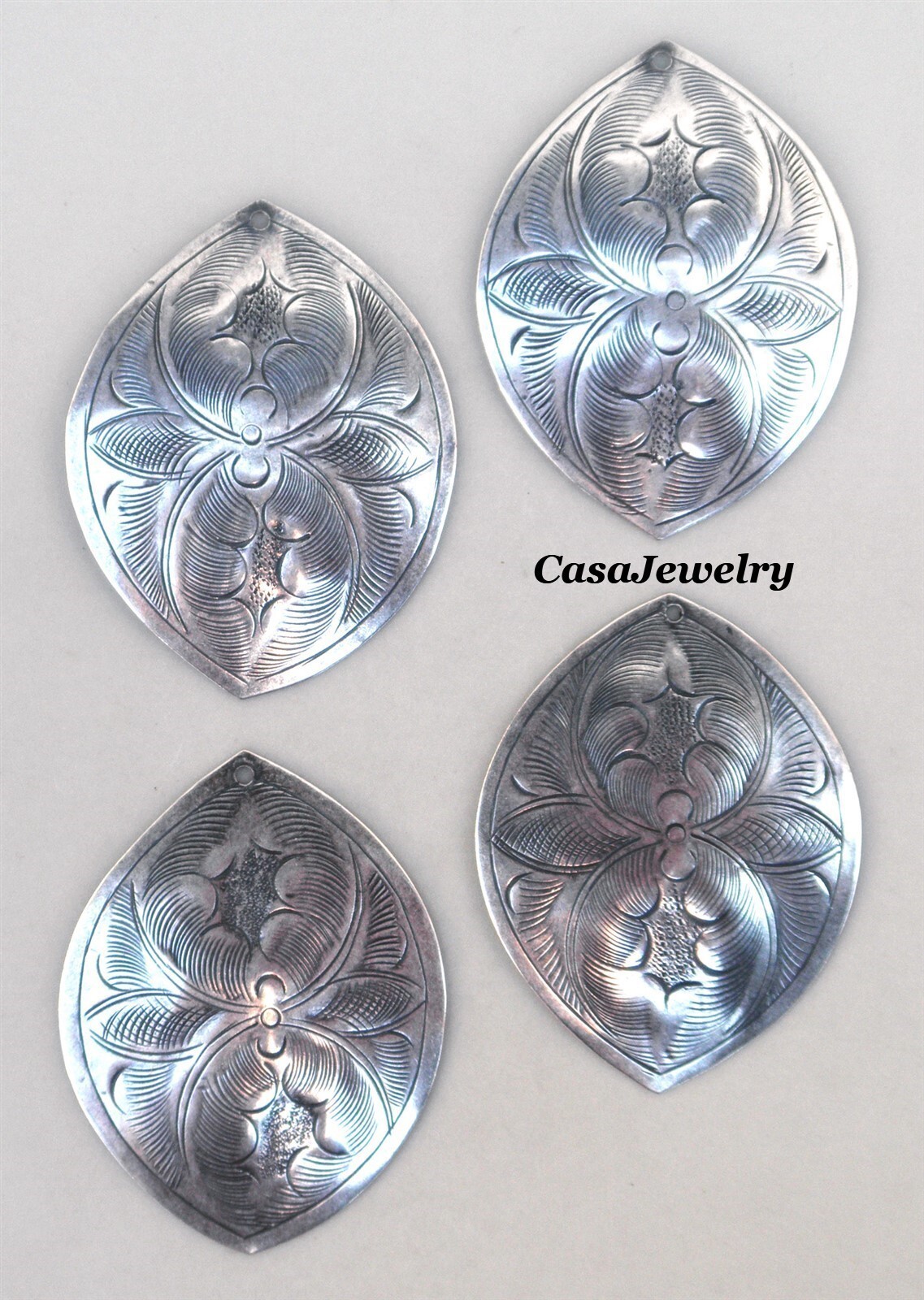 #3217WH ANTIQUED .925 STERLING SILVER PLATED THAI HILL TRIBE COMPONENT - 4 Pcs