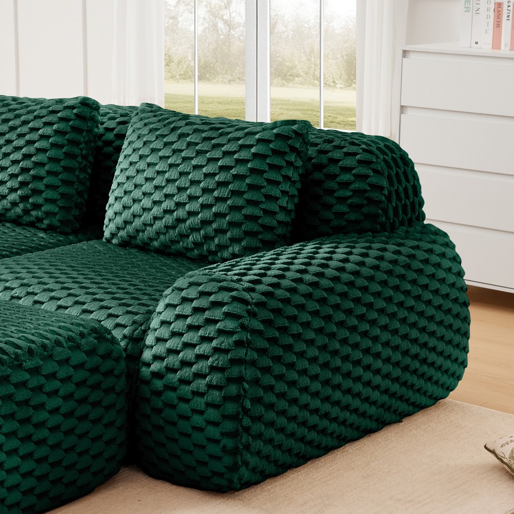 82" Modern L-Shaped Modular Sectional Sofa w/ Ottoman, Flannelette, Green