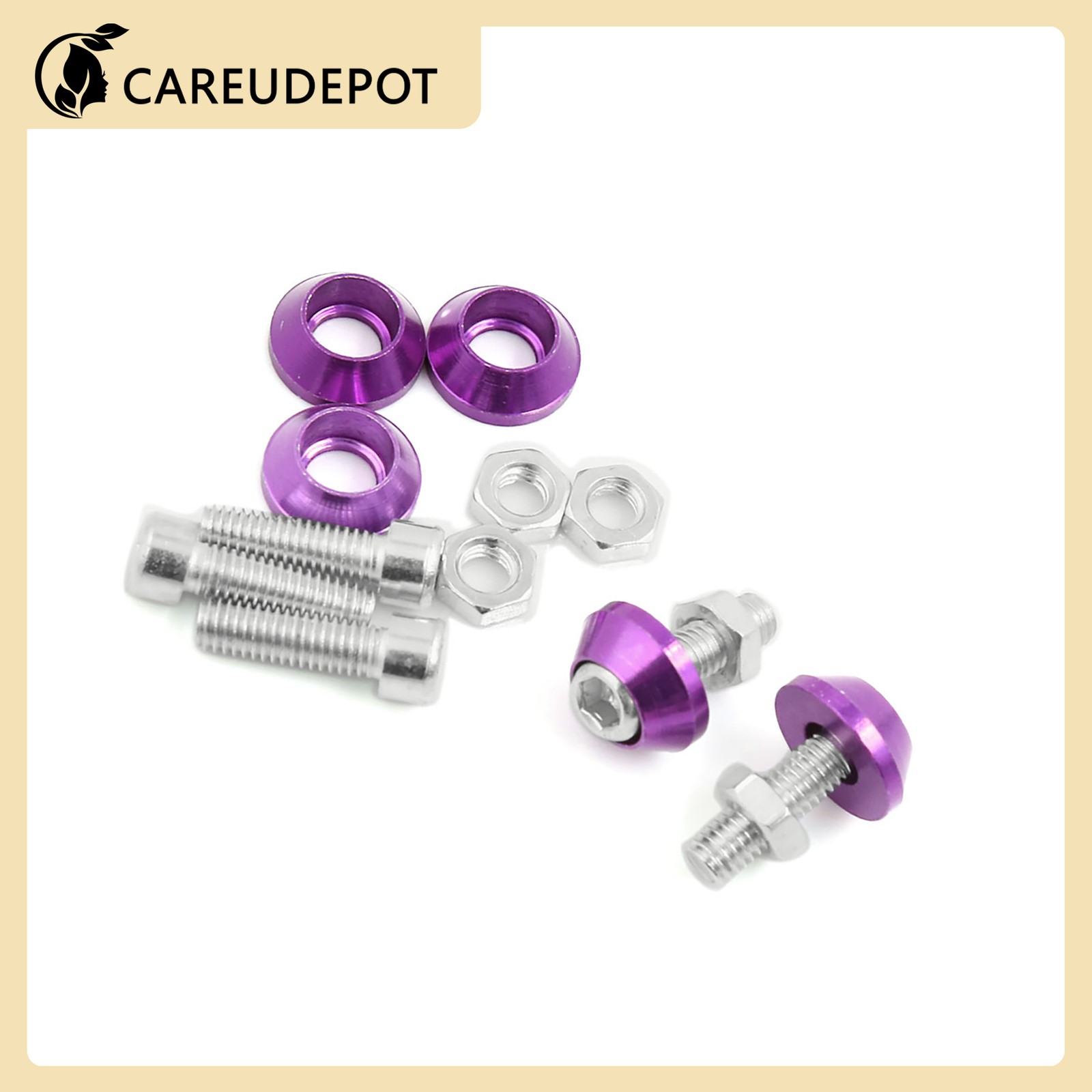 M6 Purple Metal Cone Head License Plate Frame Nuts Screws 5pc for Motorbike