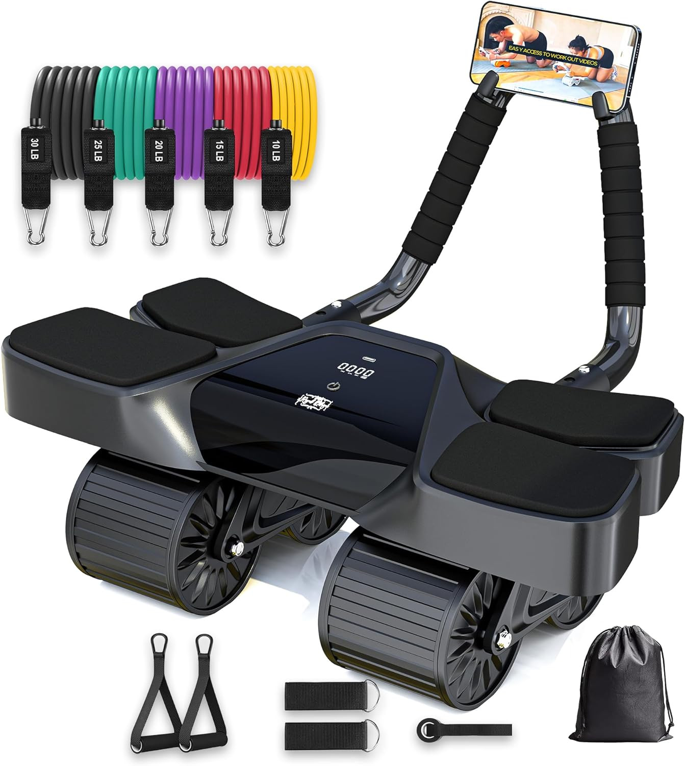 Ab Roller Home Gym Equipment – 4 Wheels Ab Wheel Muscle Roller with Built-In Tra