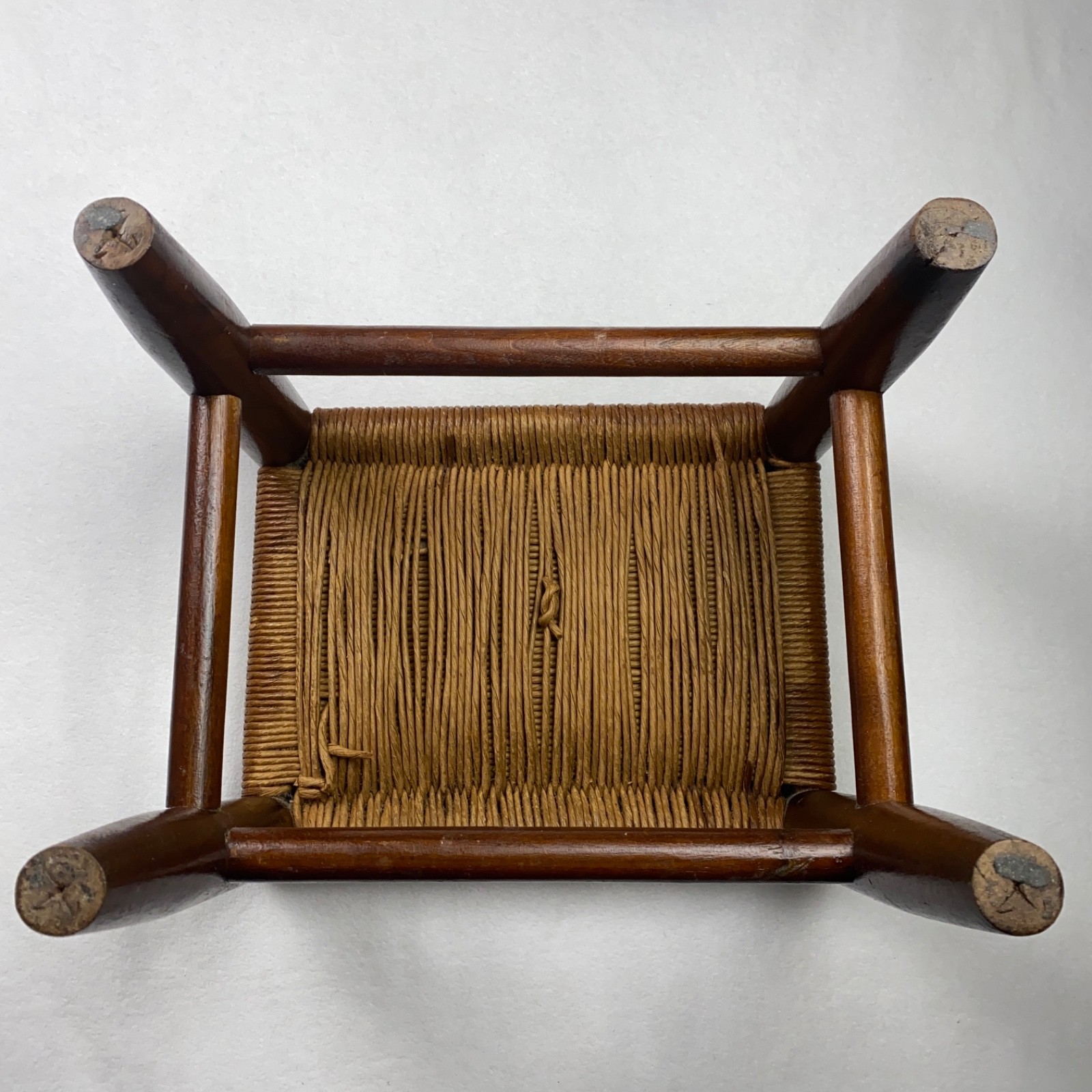 VTG Wood Rope Rush Twine Foot Stool Hand Woven Seat Ottoman Rustic 12 X 14 X 9