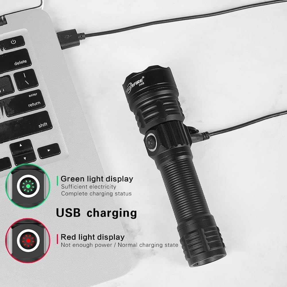 haixnfire Tactical Flashlight Type-C USB Rechargeable 6000 lumens Zoomable LED W