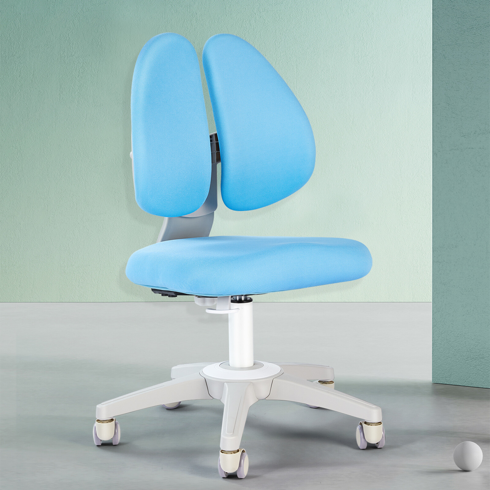 Blue Kids Study Chair Adjustable Height & Seat Depth Auto Brake Caster Boy Chair