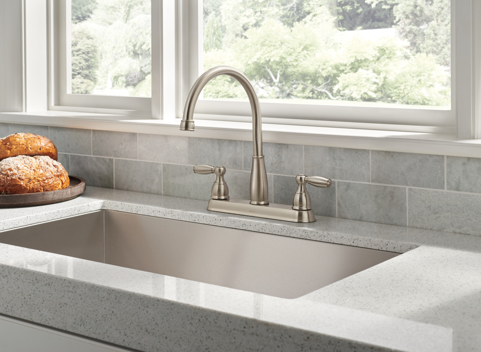 Delta Foundations Two Handle Kitchen Faucet in Stainless -Certified Refurbished