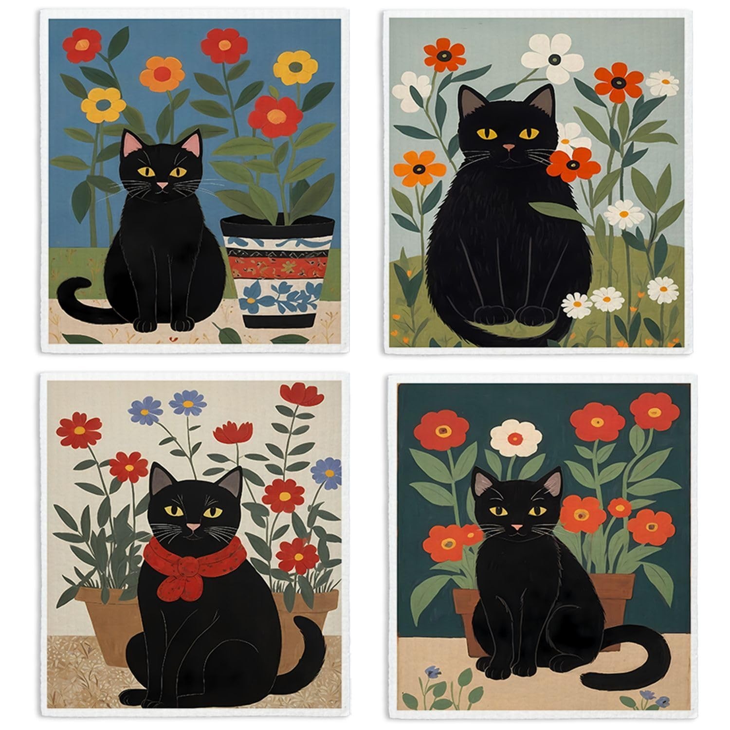 4 PCS Cat Swedish Dishcloths Reusable Papaya Paper Towels Washable Kitchen