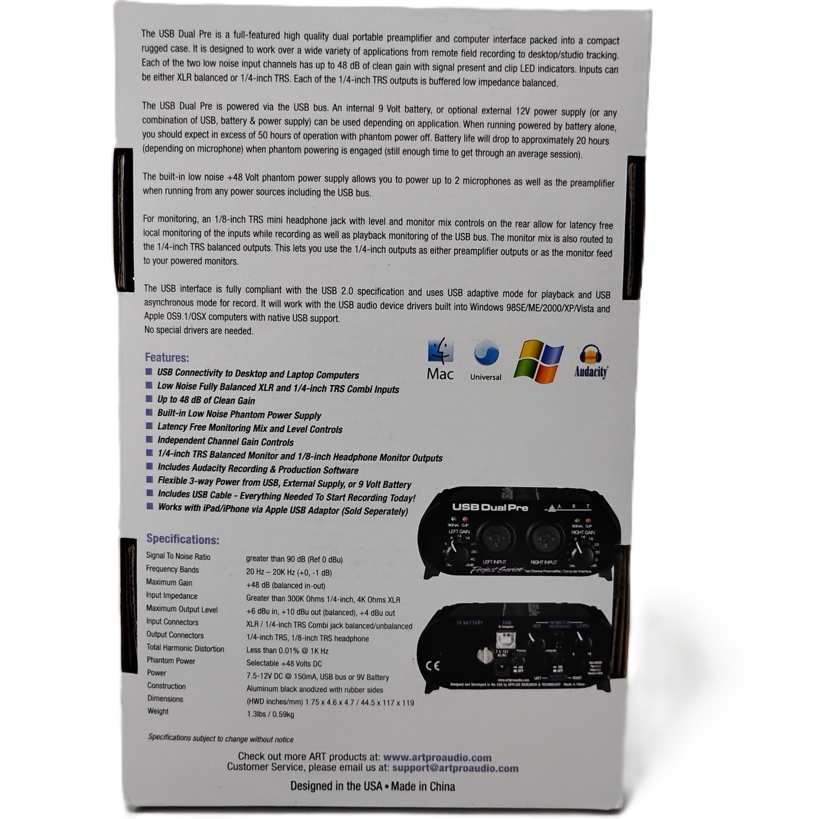 USB Dual Pre Two Channel Preamplifier/Computer Interface