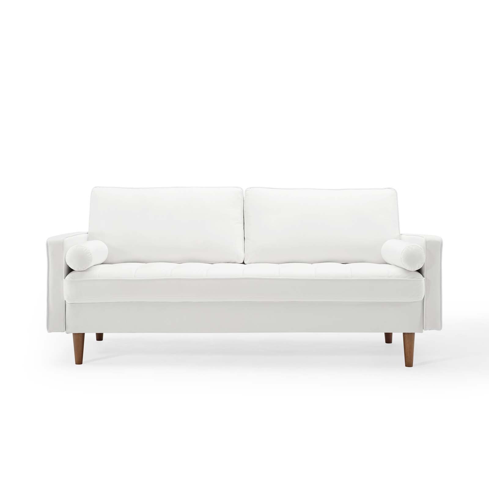 Modway Valour Performance Velvet Upholstered Tufted Sofa In White