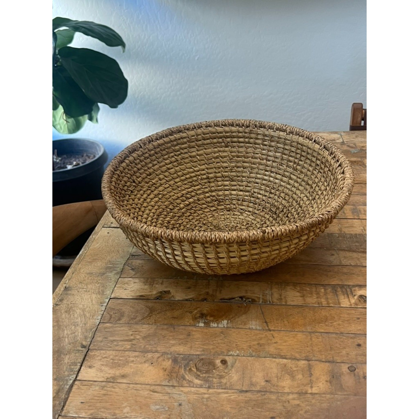 Handwoven Large Rattan Wicker Basket 15" Brown Tan