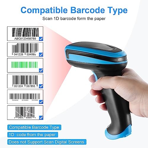Barcode Scanner Wireless 1D Laser Bar Code Scanners with Stand 2.4G 652wl