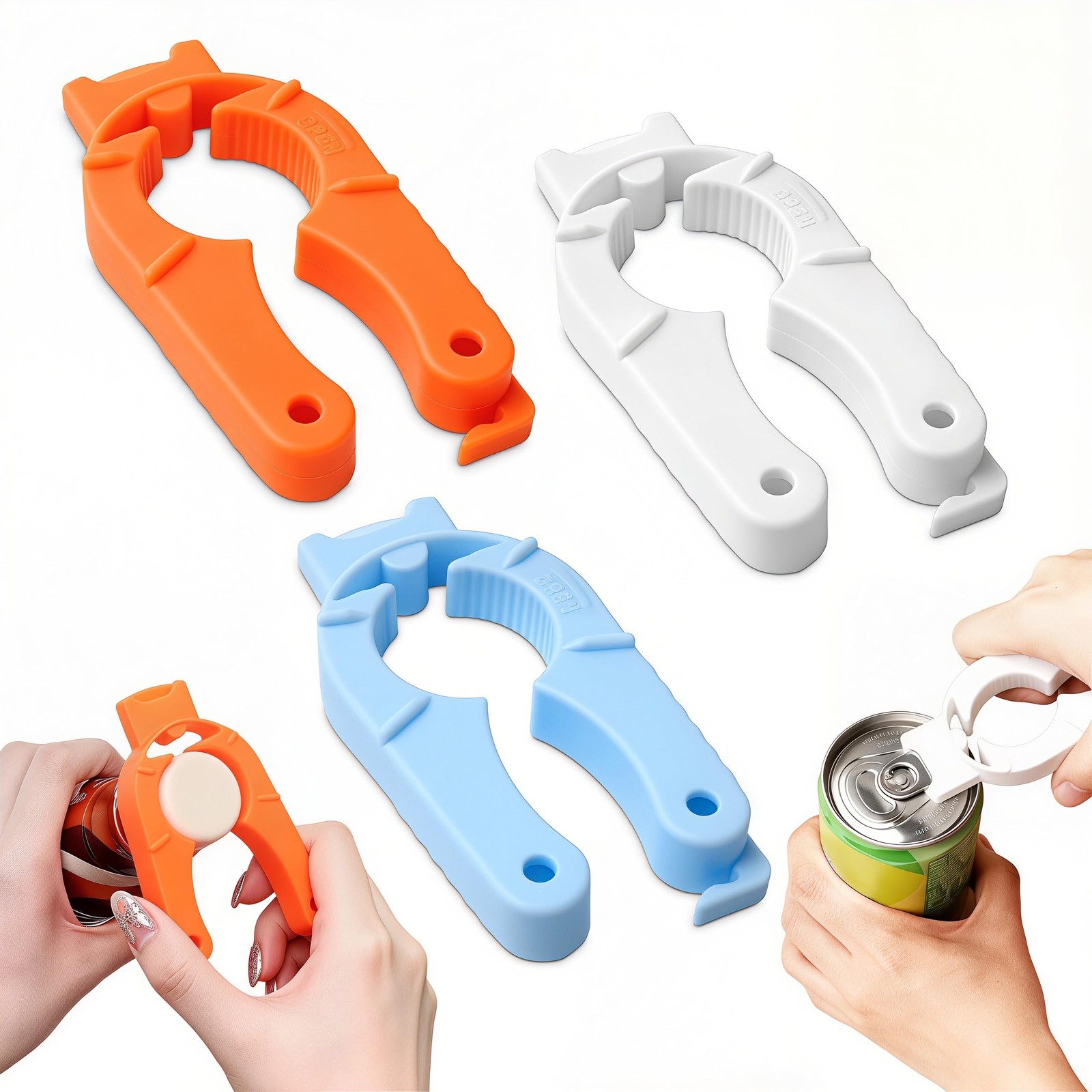 3-Pack Plastic Bottle Cap Opener, 3-in-1 Multi-Purpose Gripper Water Bottle O...