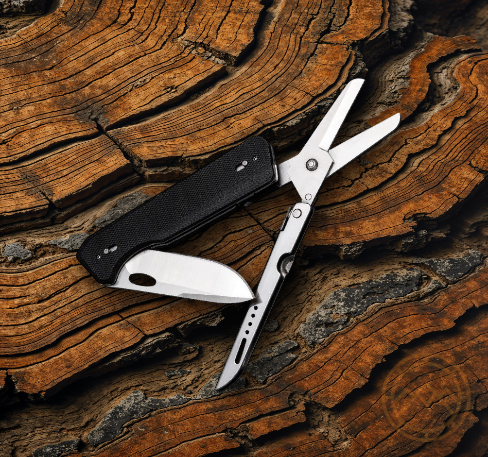 ROXON KS Multi Tool Black With Large Interchangeable Blade Scissors Pocket Clip