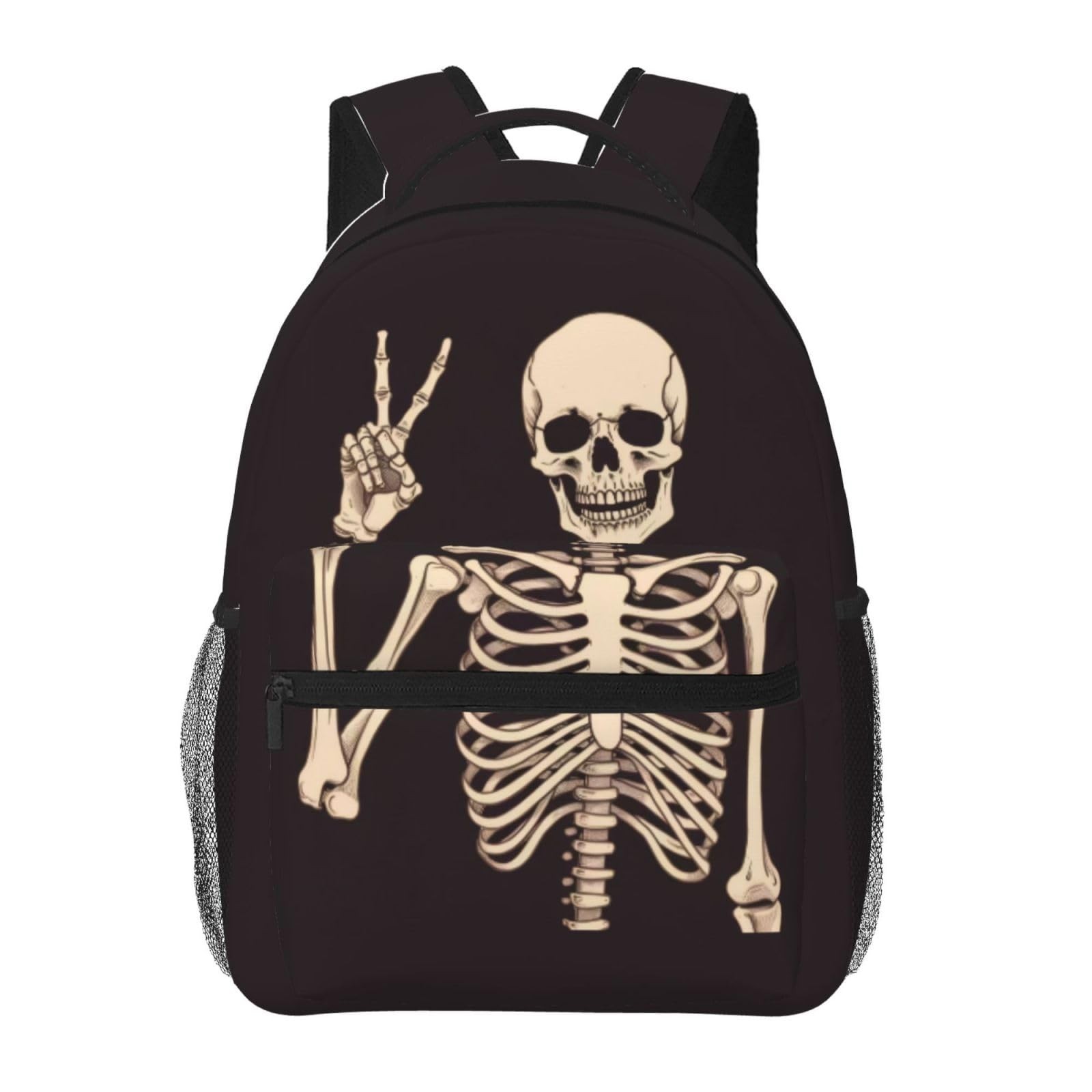 Dujiea 17 Inch Backpack Rock And Roll Skull Skeleton Laptop Backpack School B...