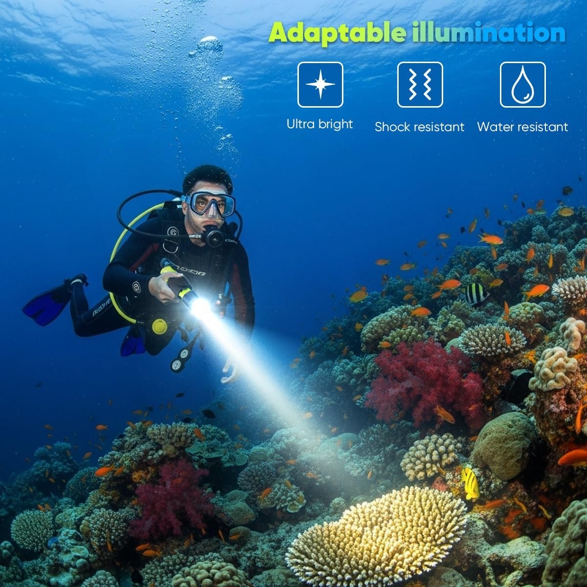 HECLOUD Dive Light Scuba Flashlight 2 Pack IPX8 Waterproof 3 Modes