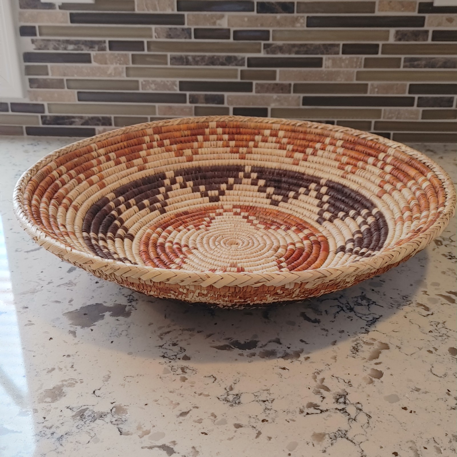 Hand Woven Basket Bowl Star Pattern 14.5"
