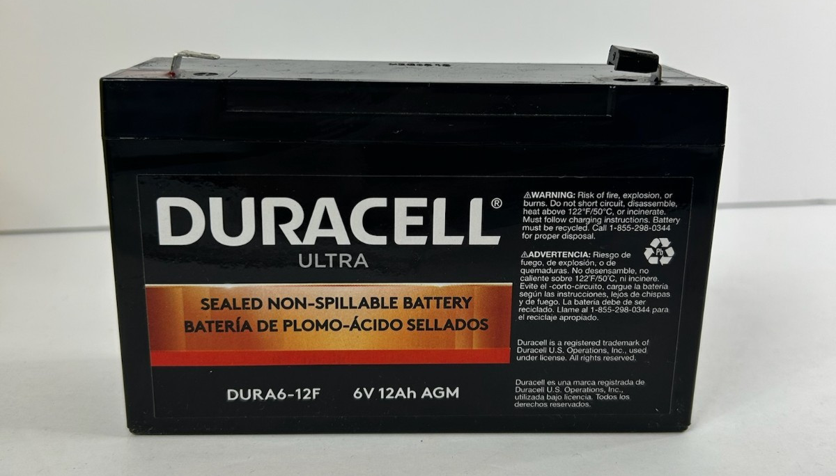 SLAA6-12F Duracell Ultra 6V 12AH F1 Terminals AGM Sealed Non-Spillable DURA6-12F