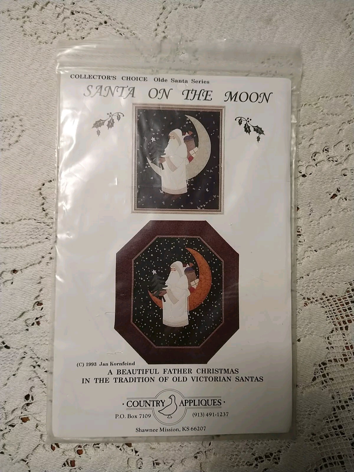 1993 Country Appliques Santa On The Moon CA-75 Wallhanging+Picture Pattern 12127