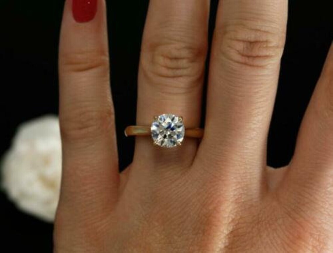 2.80 Ct Round Cut White Diamond Lab-Created Wedding Ring 14K Yellow Gold Plated