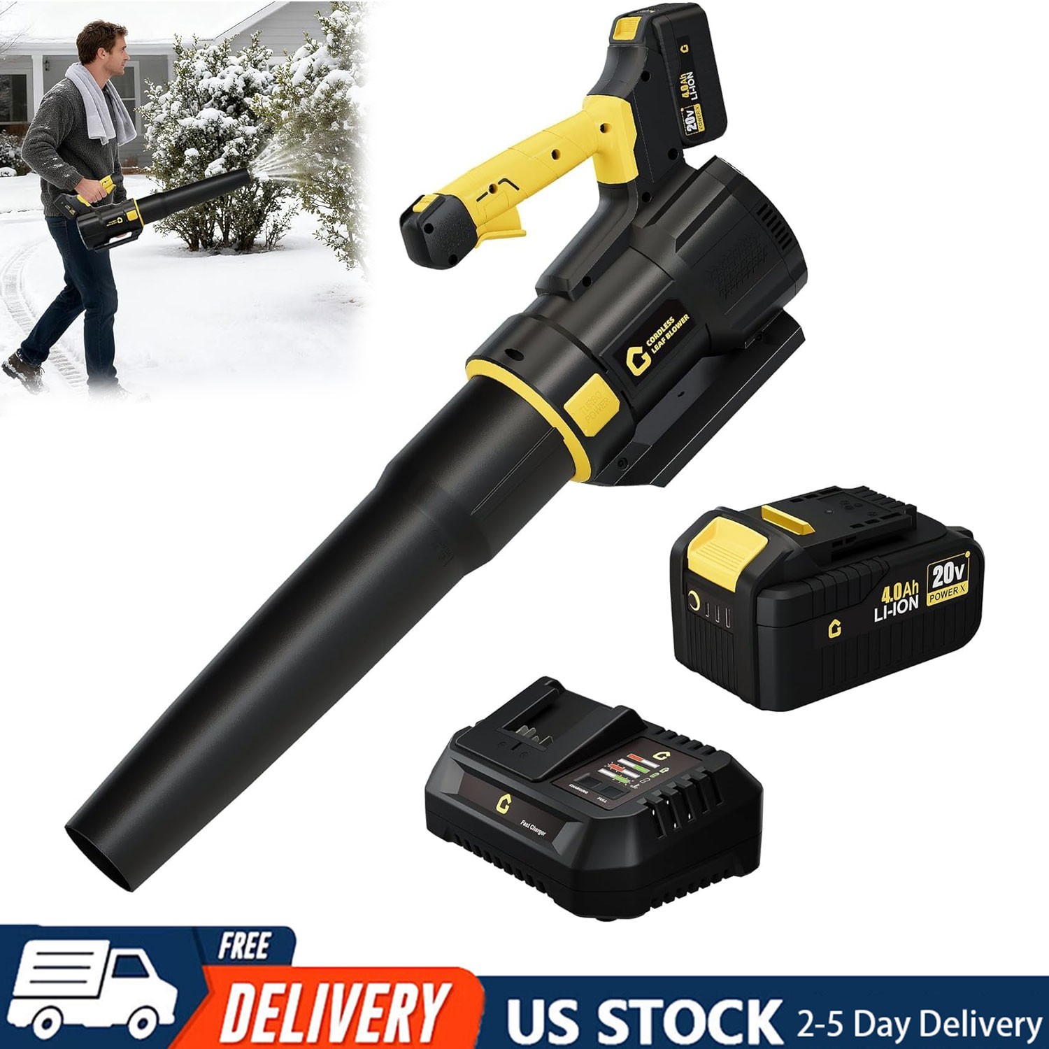 20V Cordless Leaf Blower 650 CFM/200 MPH 6-speed with 4Ah Batteries
