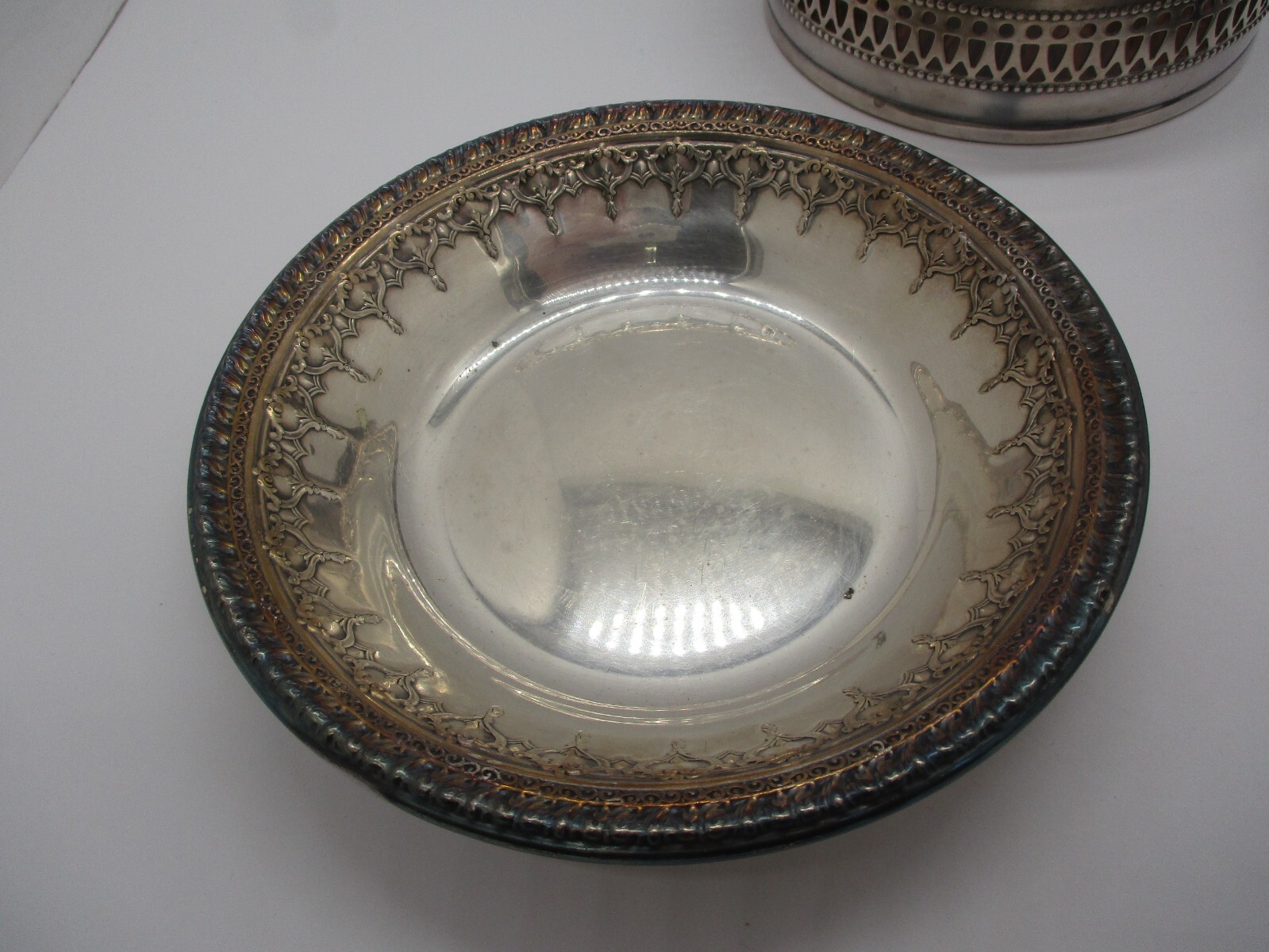Some Silverplate Stuff, Trivet, Bowl, Wine Bottle Holder?