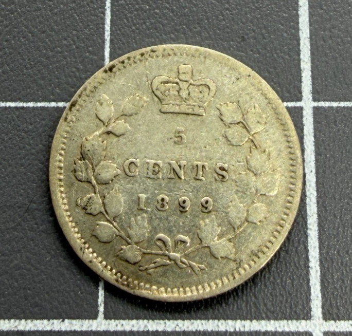 1899 Canada 5 Cents 92.5% Sterling Silver ASW 0.0346 Oz Coin