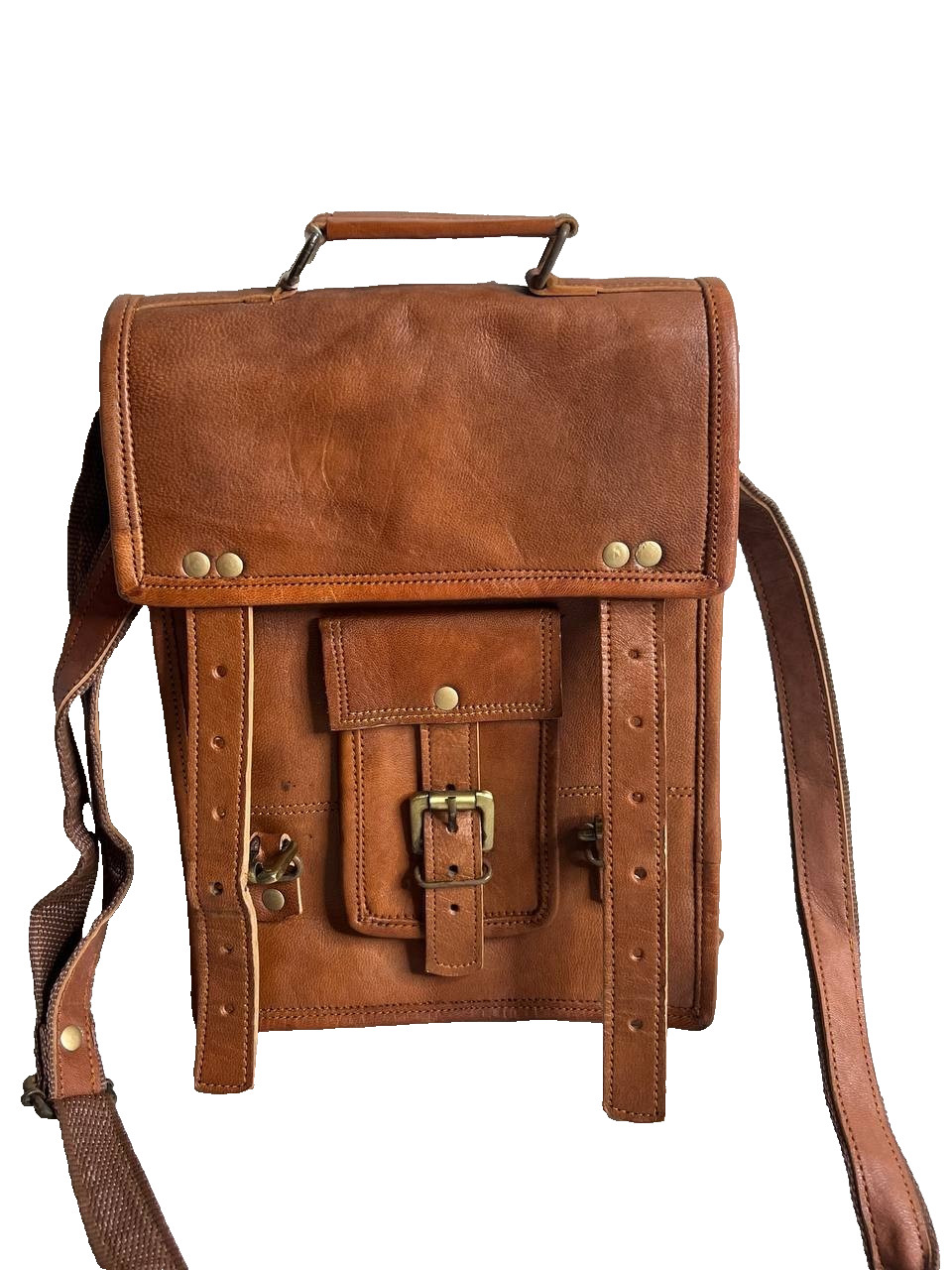 Vintage Style Genuine Leather Messenger Bag Handmade Brown Satchel Crossbody