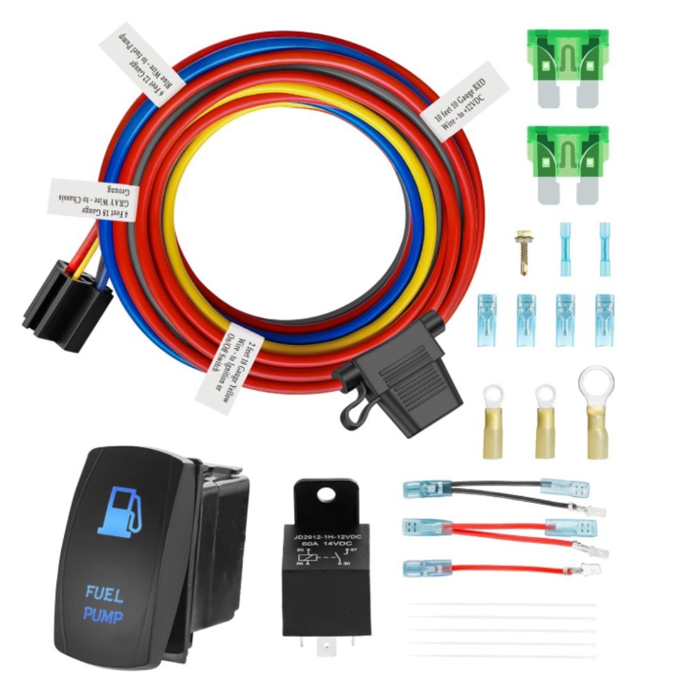 12V Electric Fuel Pump Waterproof Relay 60A Fuel Pump Rocker Switch Jumper Kit