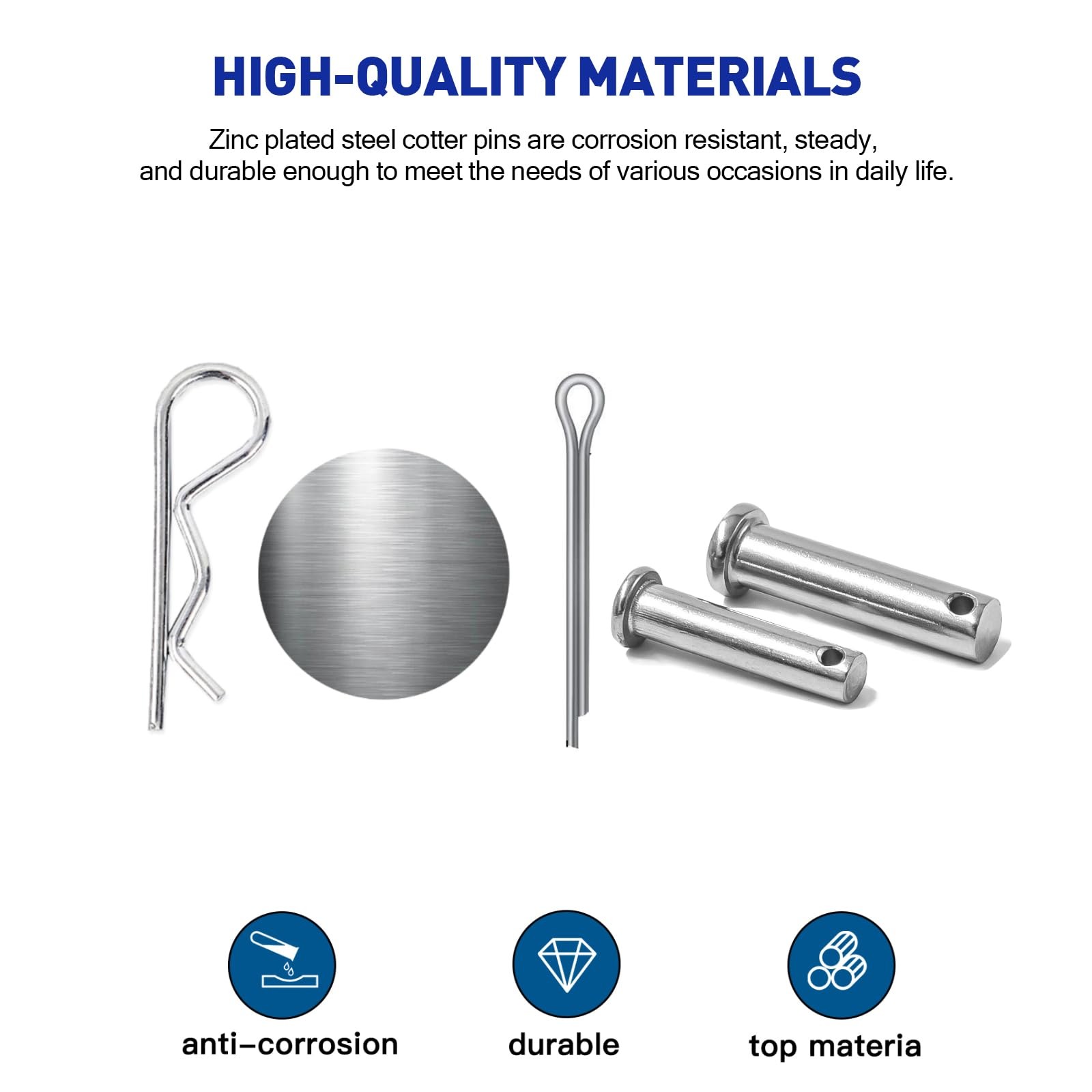 122pcs Clevis Pin Hair Pin Assortment Zinc-Plated Single Hole R Clip Hitch Pin