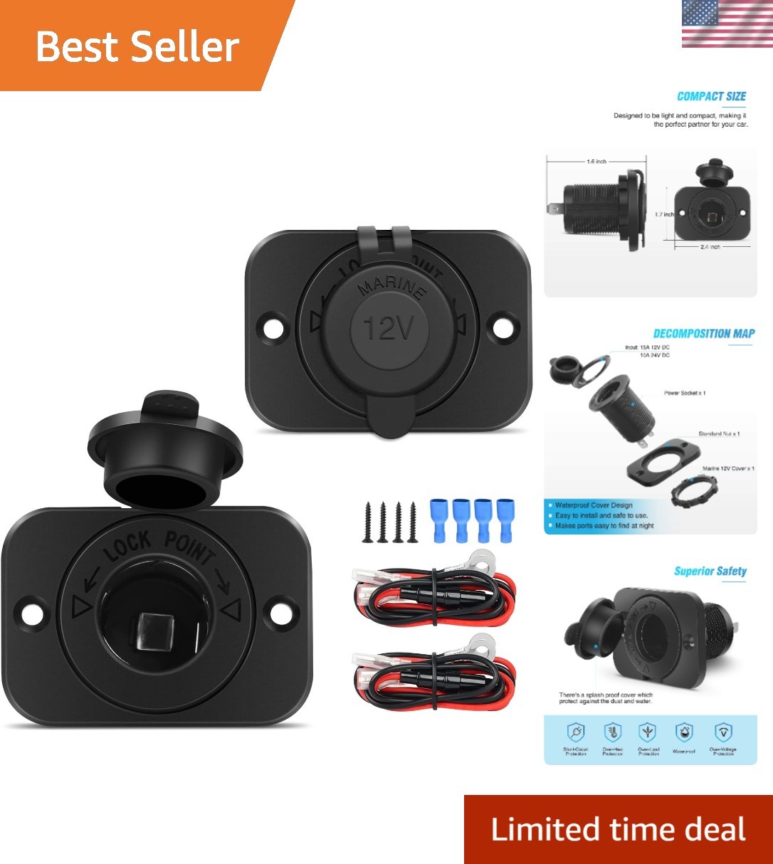 Heavy-Duty 2 Pack Cigarette Lighter Socket - Reliable 12V-24V Vehicle Adapter