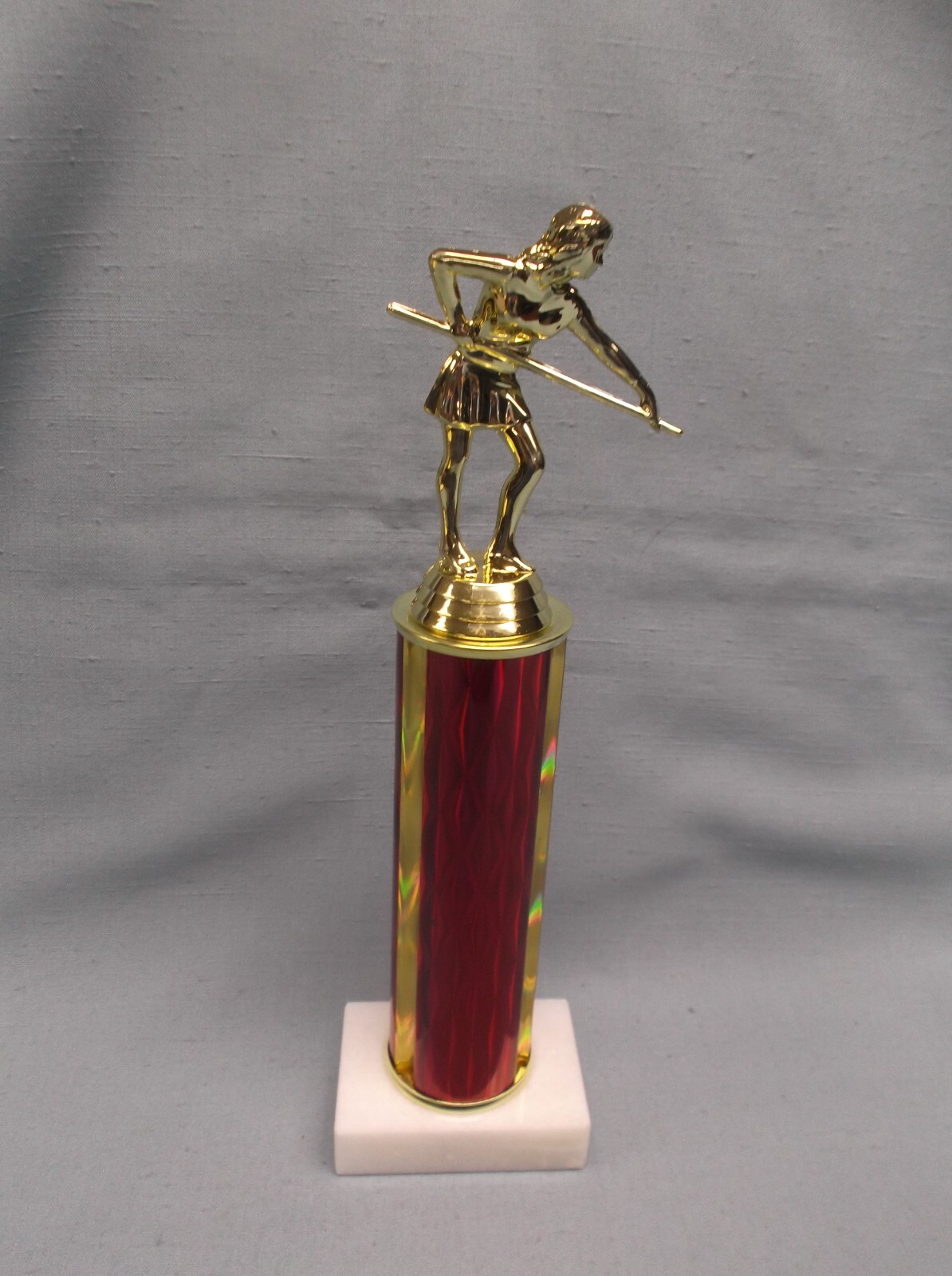 female pool billiards red column white marble base