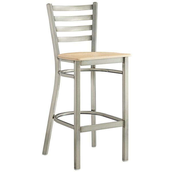 10 PACK Clear Coat Ladder Back Metal Restaurant Bar Stool With Natural Wood Seat