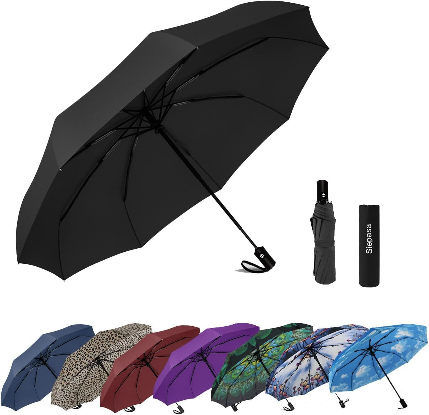 SIEPASA Windproof Travel Compact Umbrella-Automatic Small Size, Black