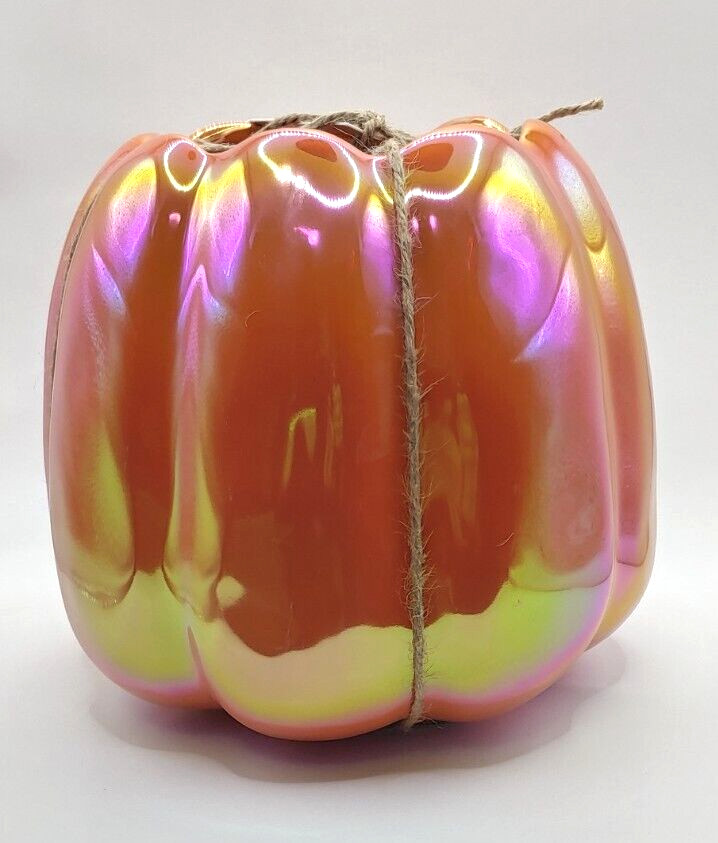 Rae Dunn ceramic orange luster "Lets Carve Out Some Fun" pumpkin planter 7 x 7