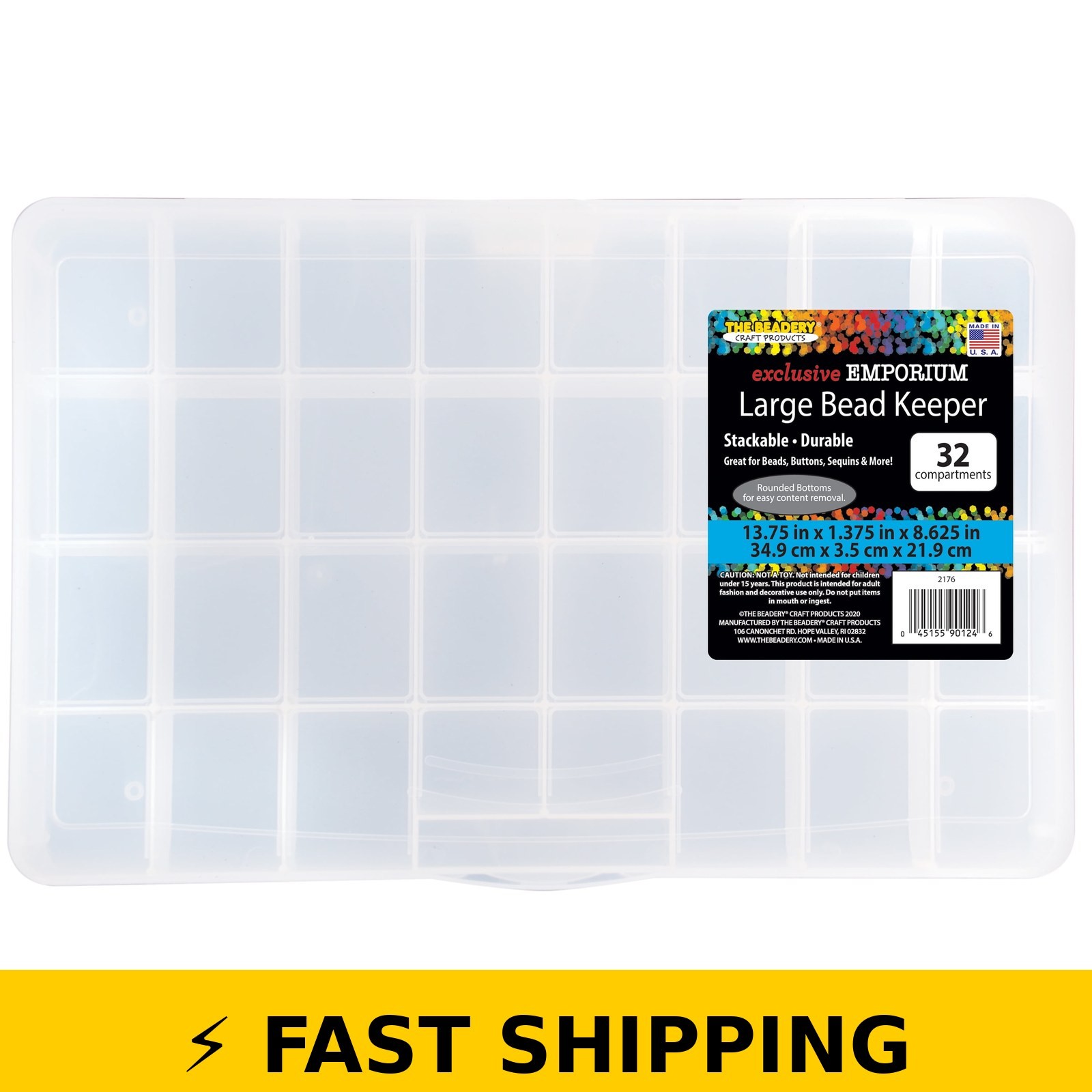 The Beadery 32 Compartment Large Bead Keeper Box - Clear Plastic