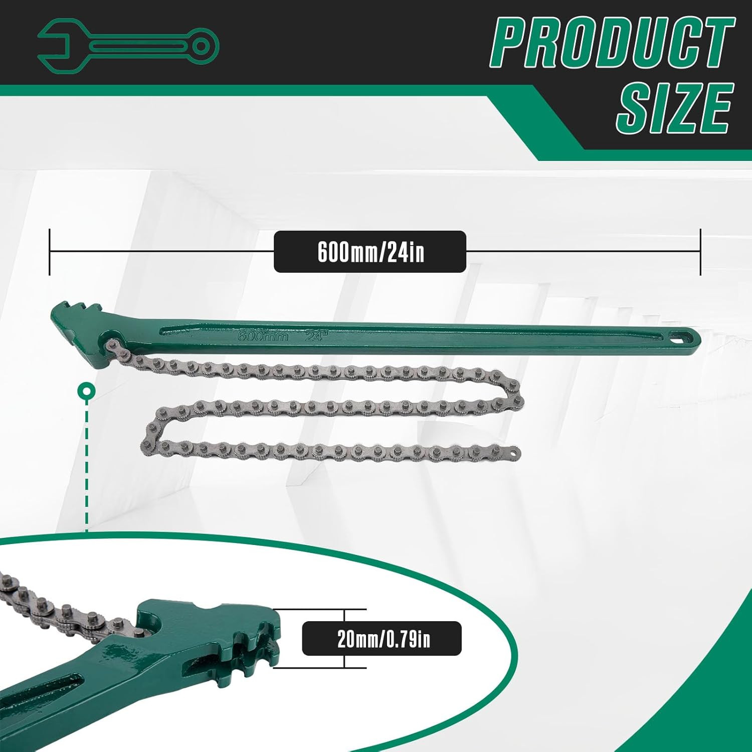 24 Inch Chain Wrench, Adjustable Ratcheting Chain Oil Filter Wrench Heavy Duty F