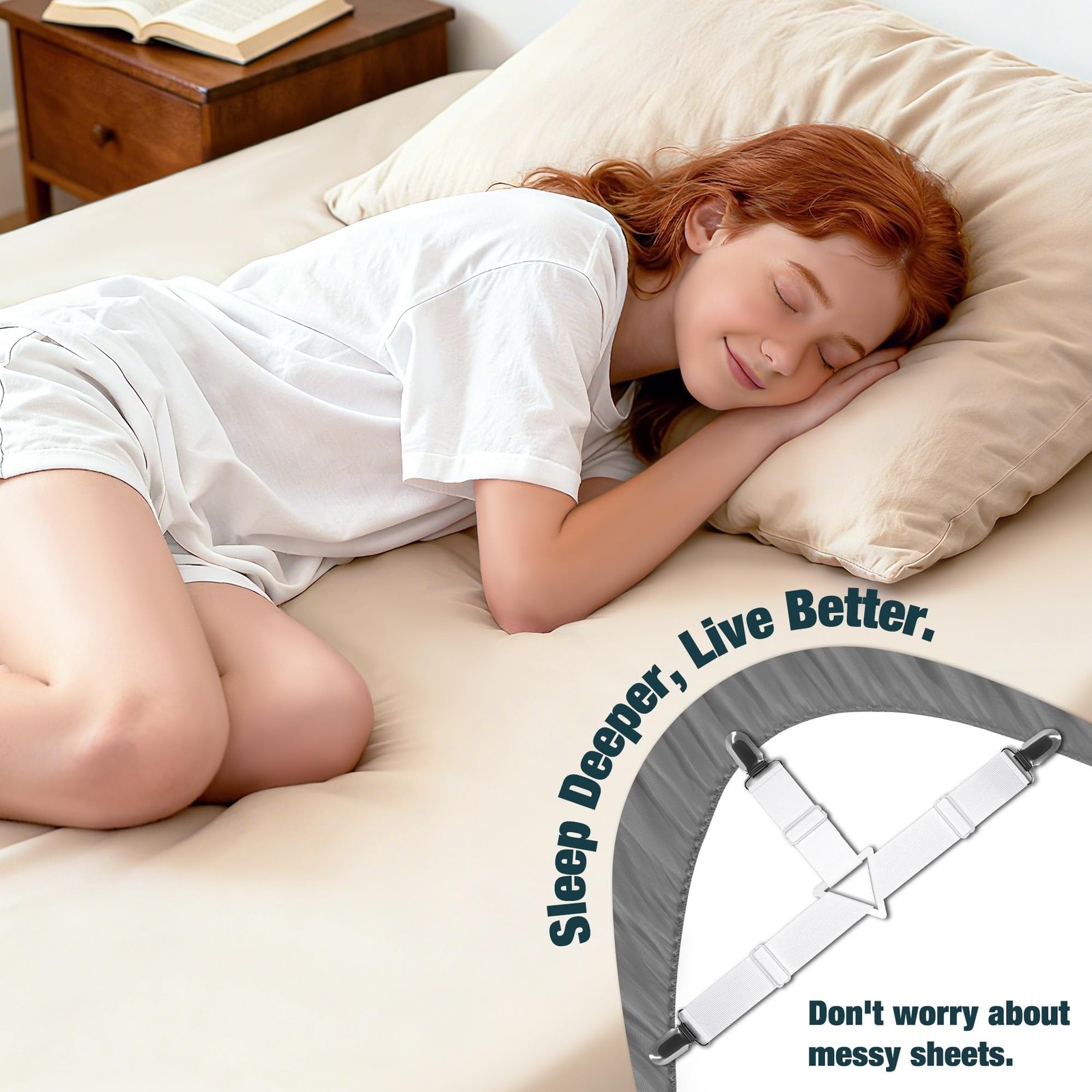 Whispering Wonder 4 Pack Adjustable Elastic Straps Metal Clips Bed Sheet