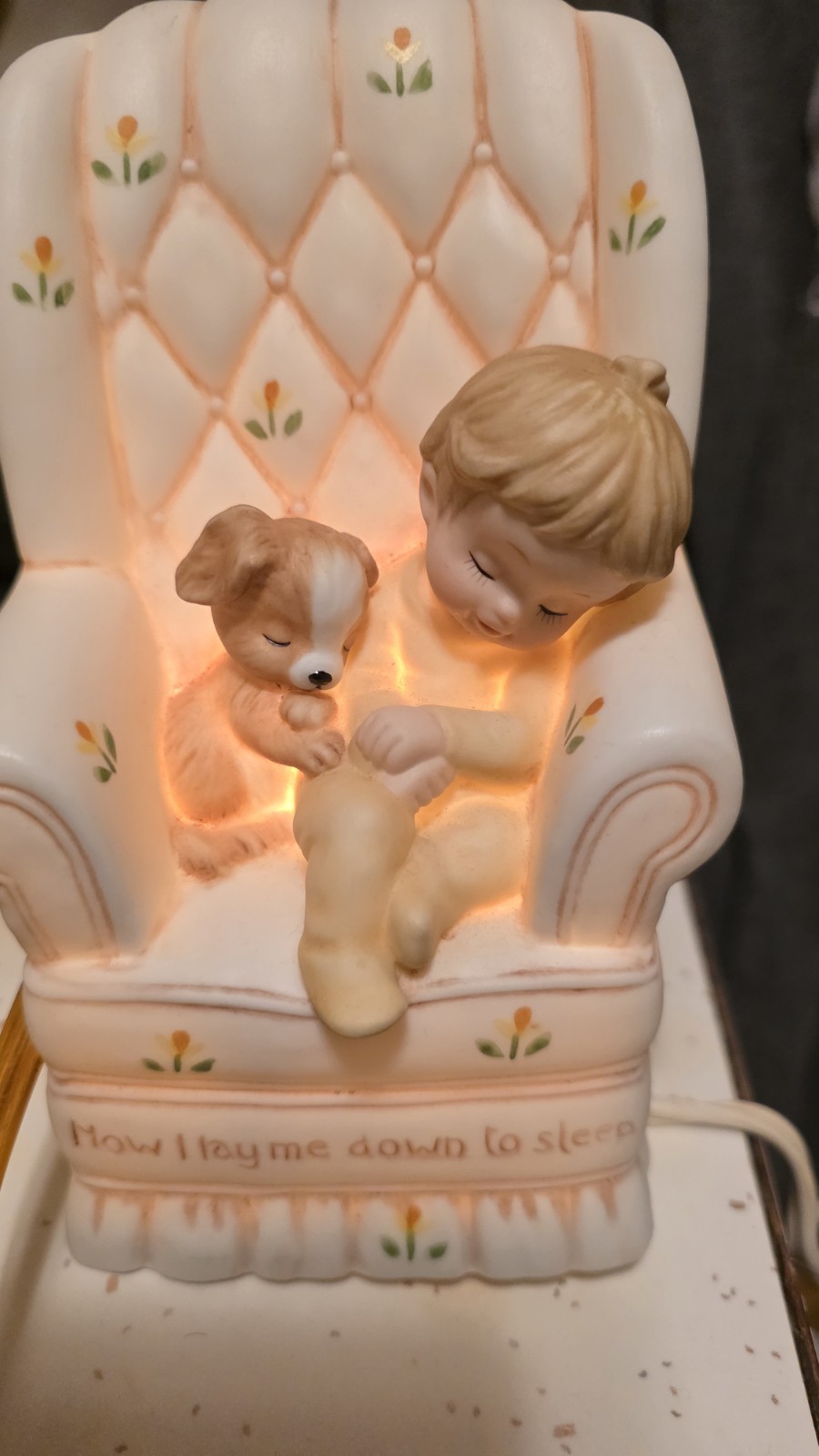VINTAGE 1984 GORHAM NURSERY CHILD CERAMIC NIGHT LIGHT LAMP NOW I LAY ME DOWN TO