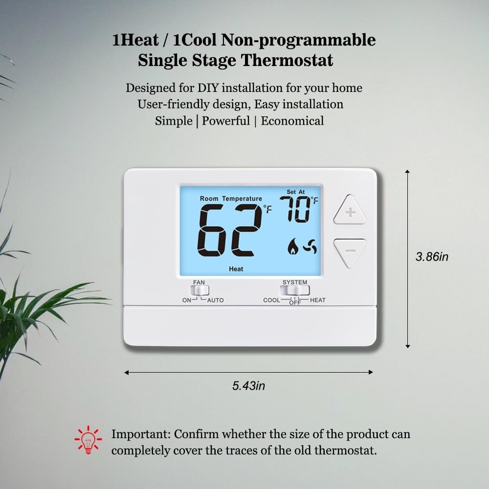 NonProgrammable Thermostat for Home, Digital Energy-Saving Thermostat,Single-Sta
